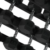 Mega Fitness - Rubber Hex Dumbbells Set 5-50lbs with Stand
